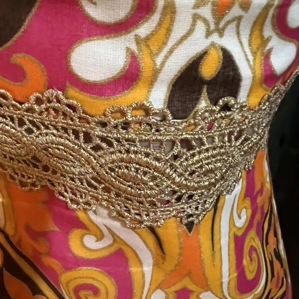 Vintage An Original Milly of New York Y2K Pink Gold Metallic Cotton Dress Size 6 Orange - Image 7