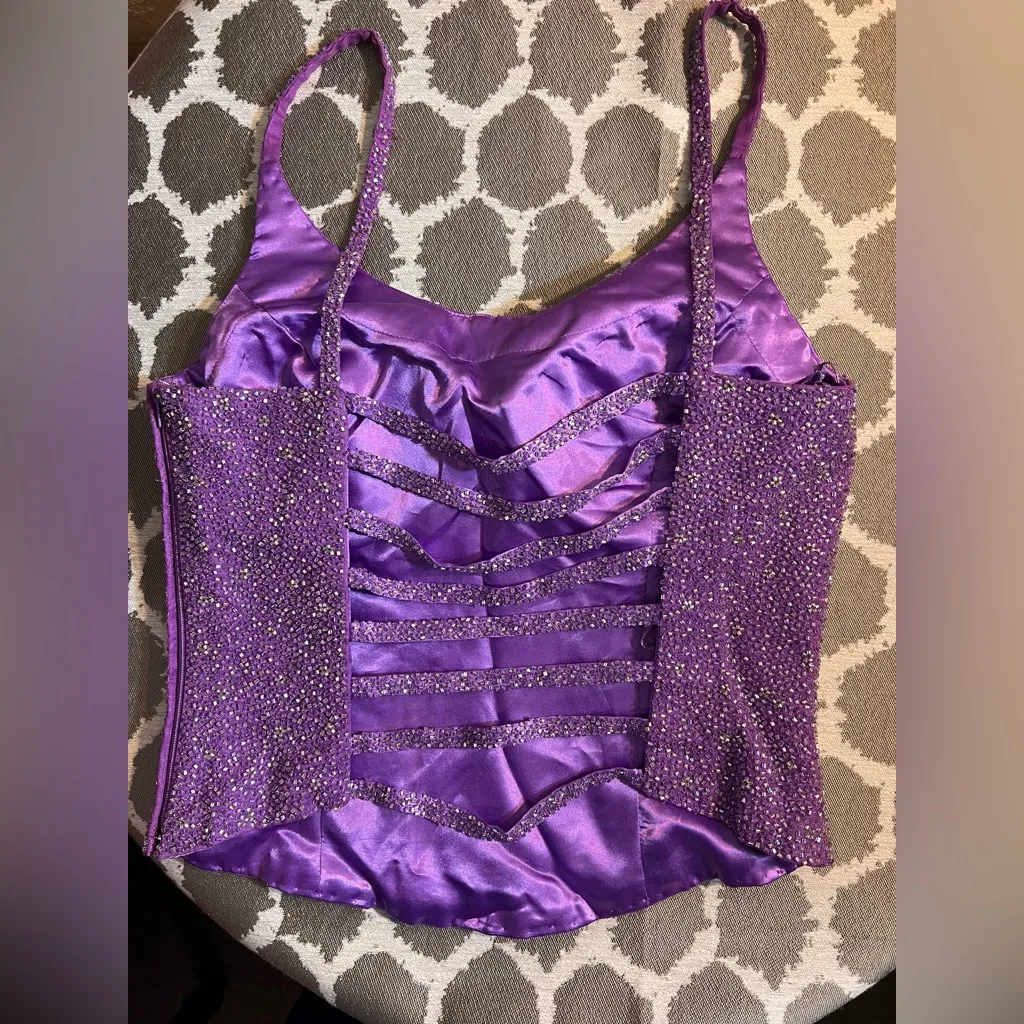Purple Beaded Crop Top back cutouts side zip party event festival vintage Y2K 6 - Image 6