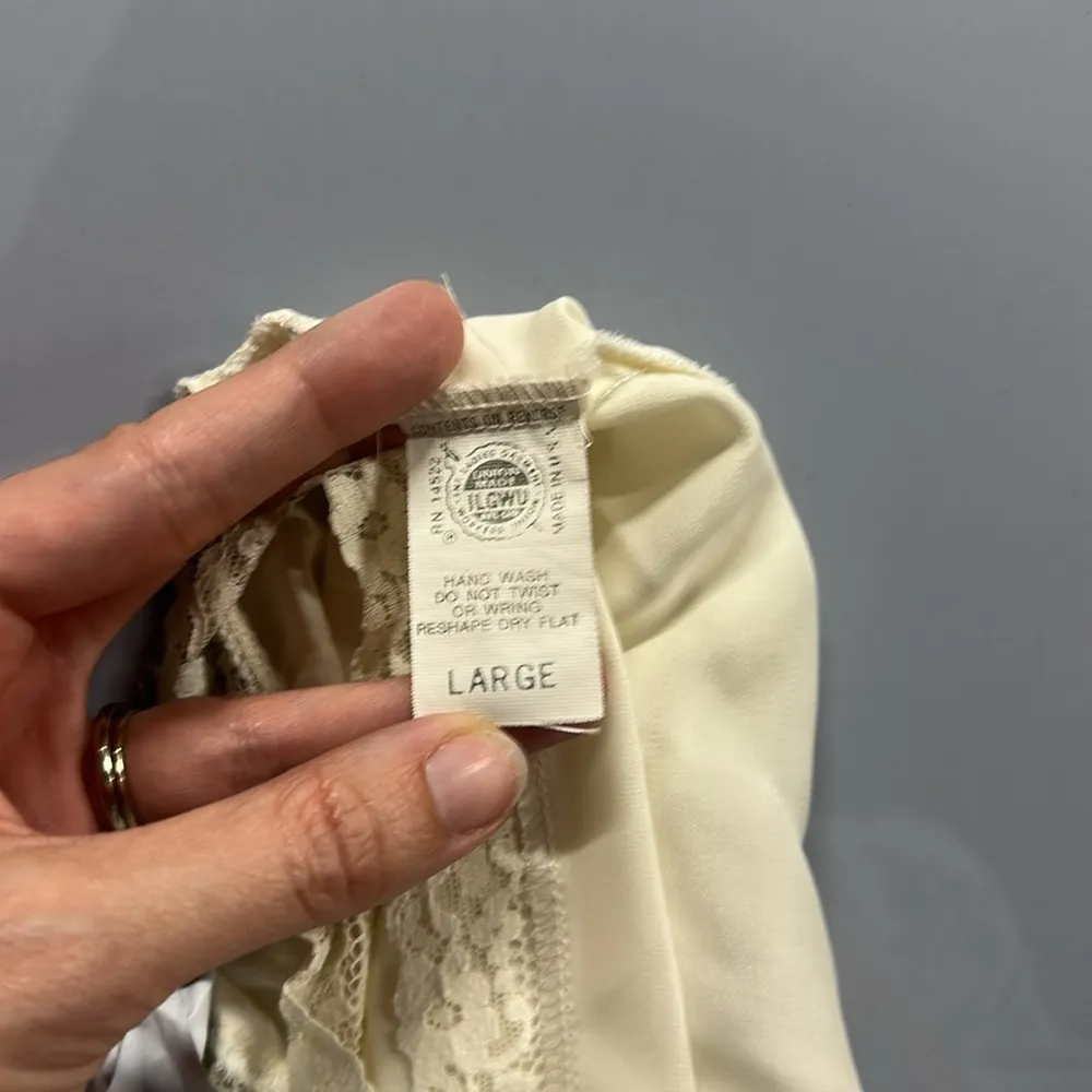 Vintage Christian Dior Lace Trim Camisole Slip Top Ivory Satin Large Paris NY - Image 8