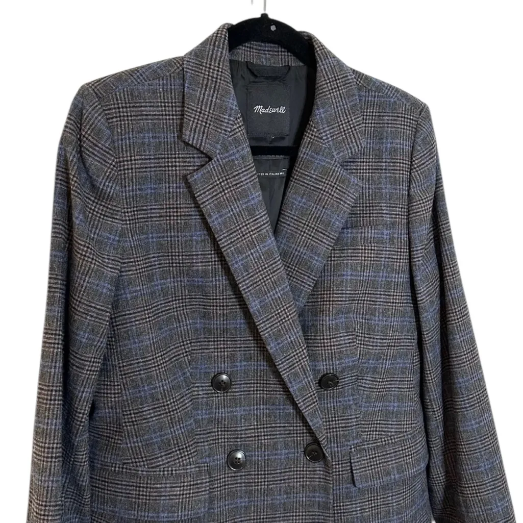Madewell The Rosedale Blazor Double Breasted Plaid Wool Preppy Academia Size 00 - Image 5