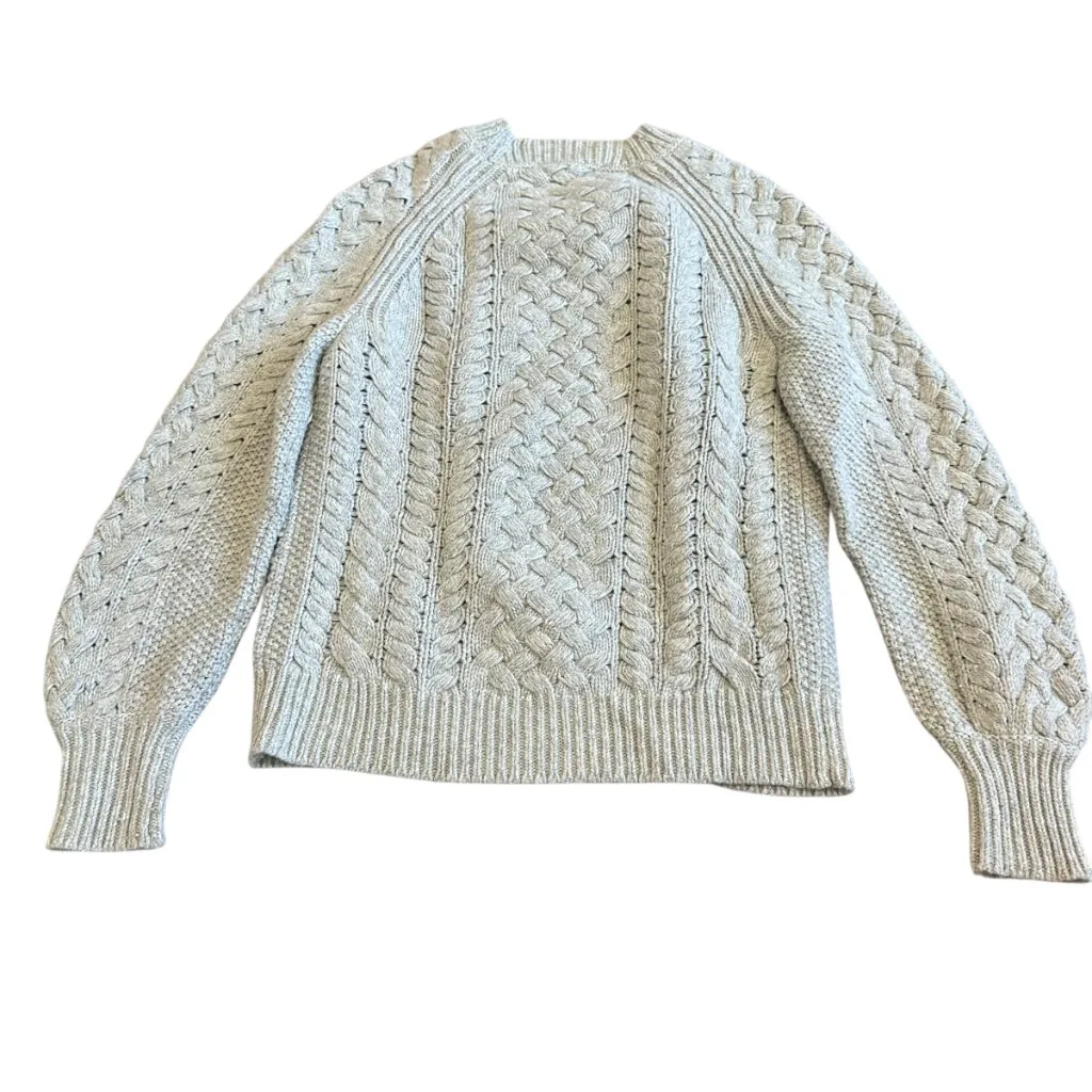 J. Crew Grey Cable Knit Pullover Sweater Crew Neck Sequin Stripe Size XS Women's - Image 7