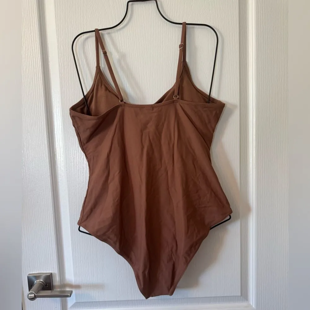 Narecte One Piece Swimsuit Tummy Control High Cut Khaki Brown XXL - Image 4
