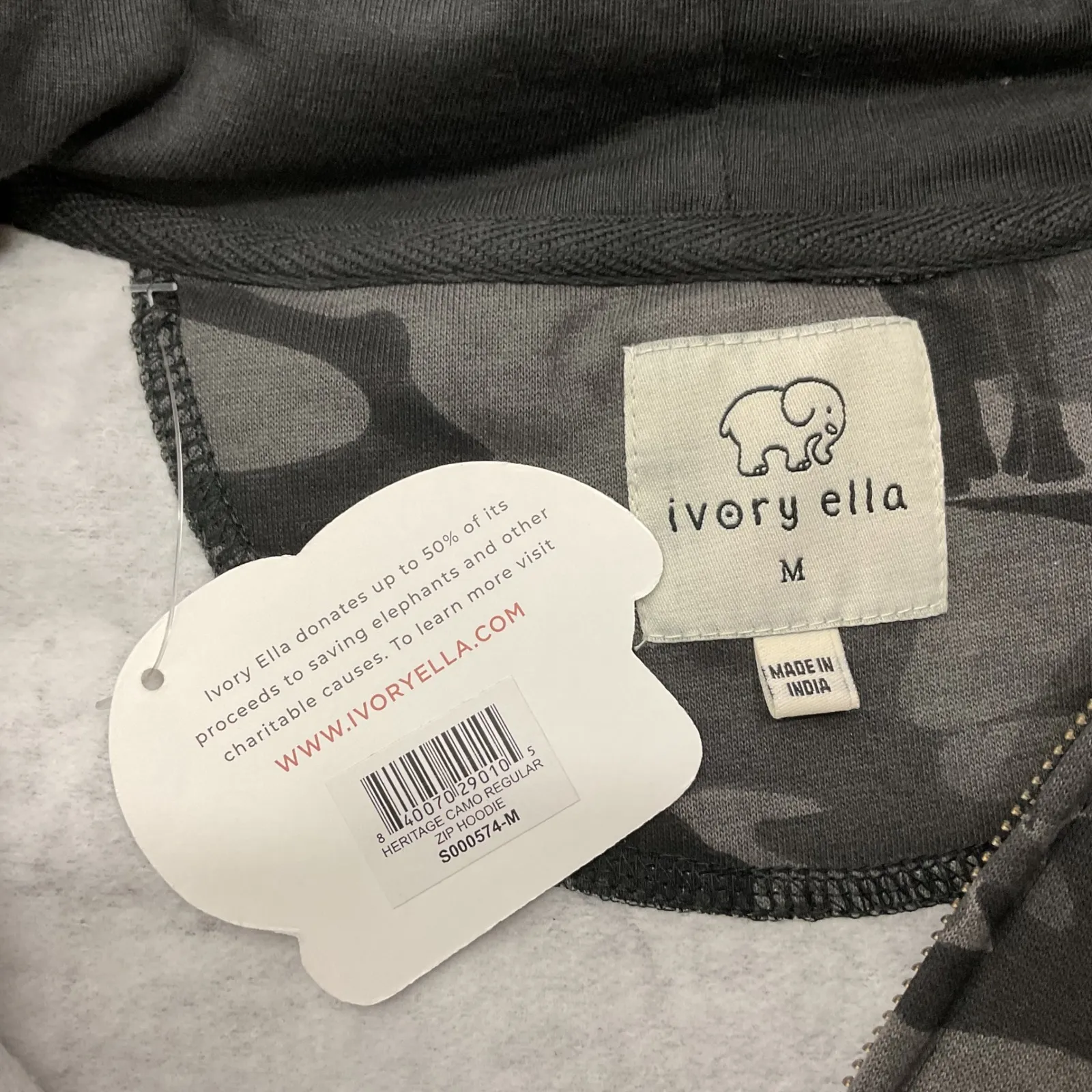 Ivory Ella Heritage Camo Regular Full Zip Hoodie With Elephant Graphic Medium - Image 5