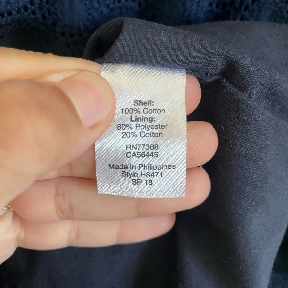 J.Crew V Neck Navy Long Sleeve Eyelet 100% Cotton Dress Size 14 - Image 6