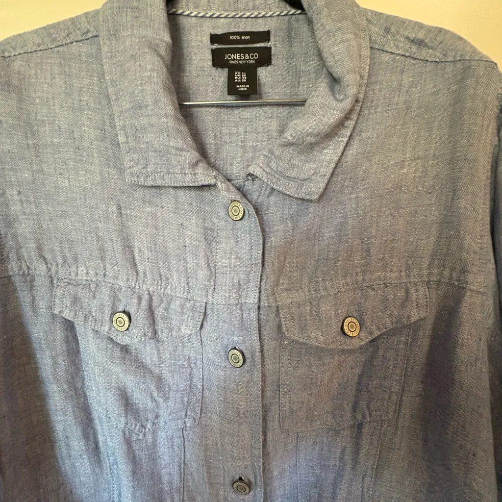 Jones New York Sky Blue 100% Linen Blouse - Image 2