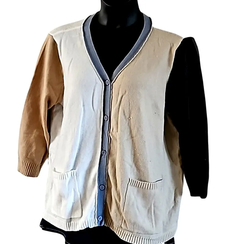 LOGO by Lori Goldstein Button Front Colorblock Cardigan size XL - Image 6