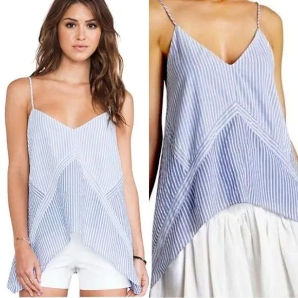 BCBGMaxazria Blue Cora Striped Asymmetrical Spaghetti Strap Tank Top Size Medium - Image 2
