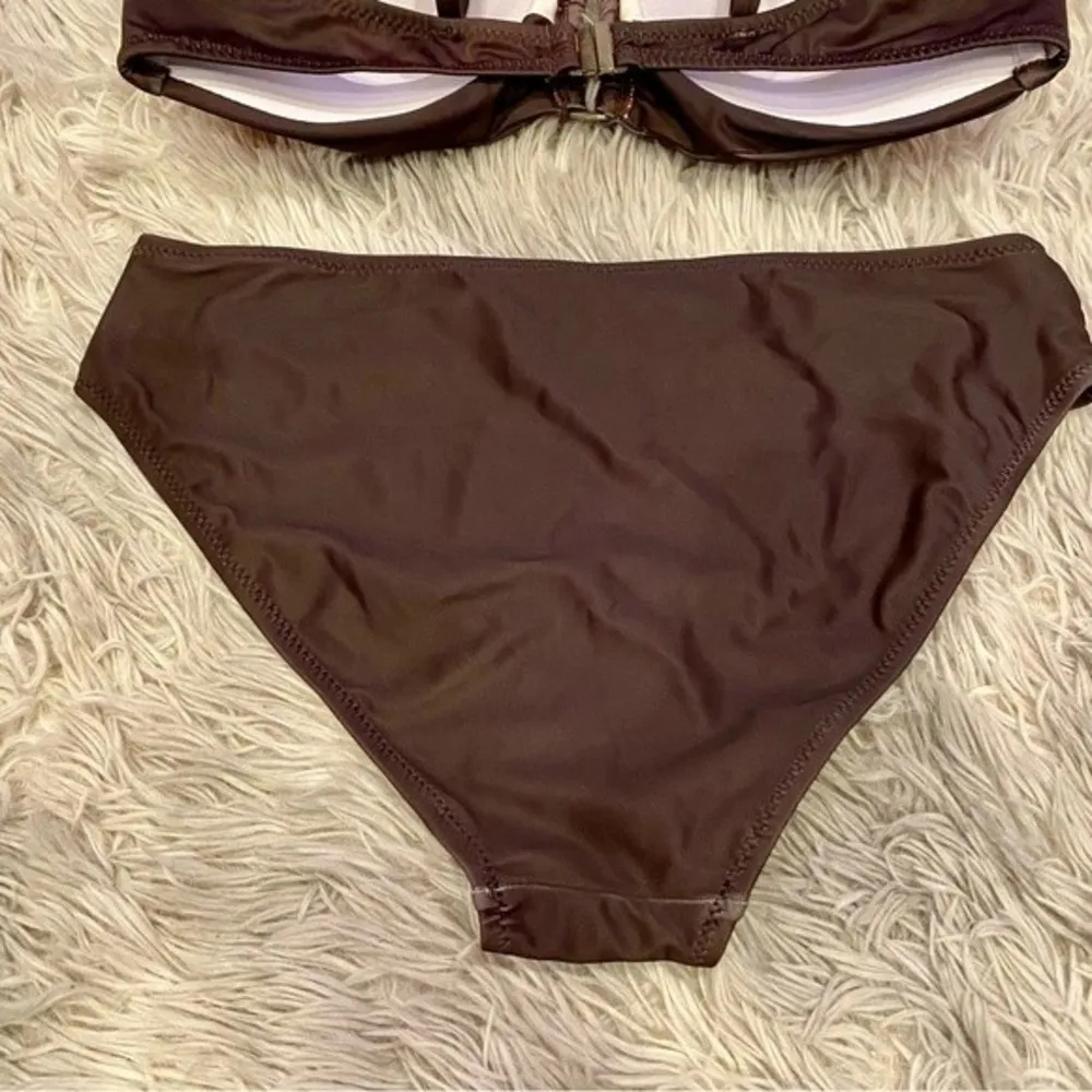 Women’s 2 Piece Push Up Bandeau Bikini Swimsuit Color Block Orange Brown NWOT Size undefined - Image 34