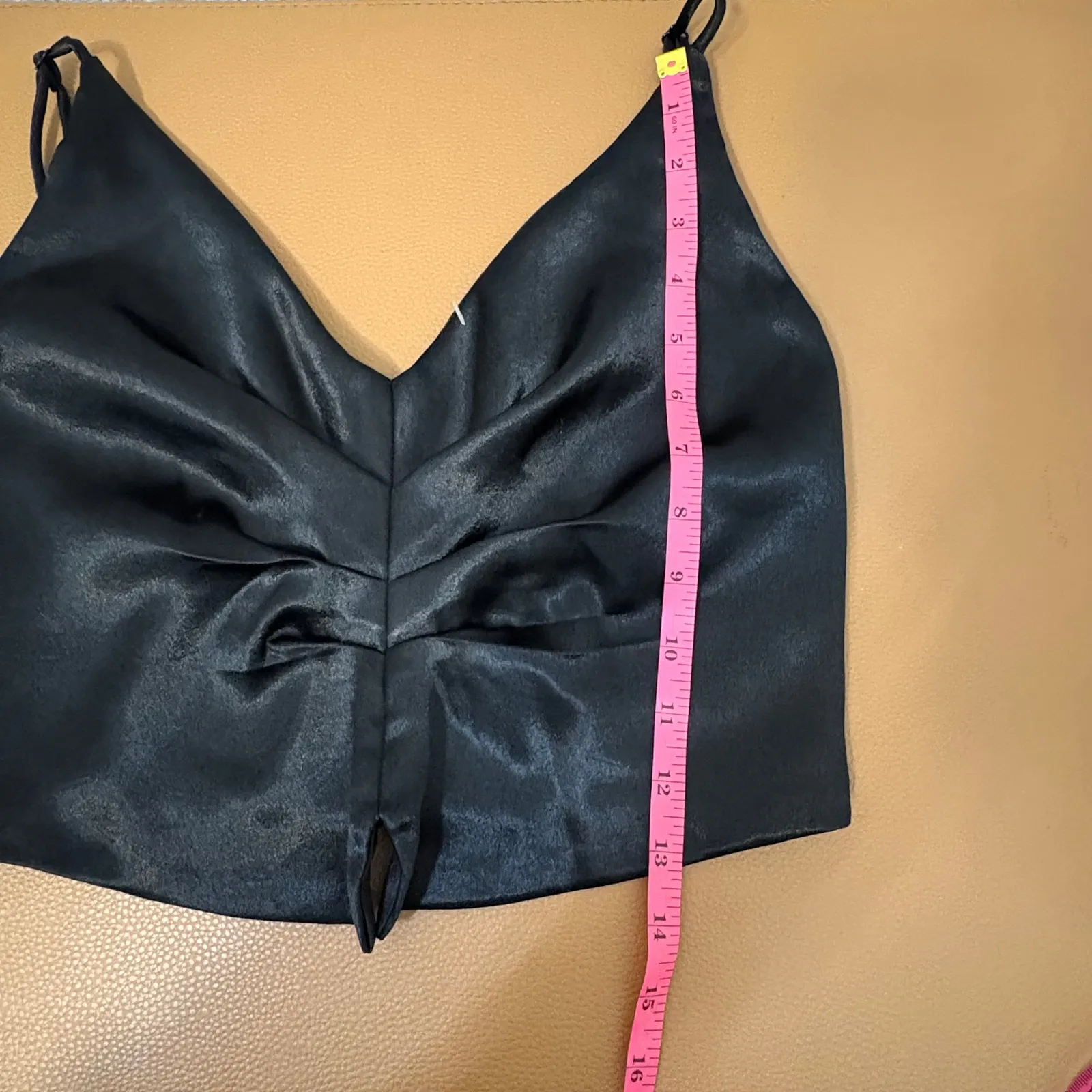 Free People NWOT Black Cami Top Satin V-Neck Sleeveless Black‎ Crop Top Medium - Image 4