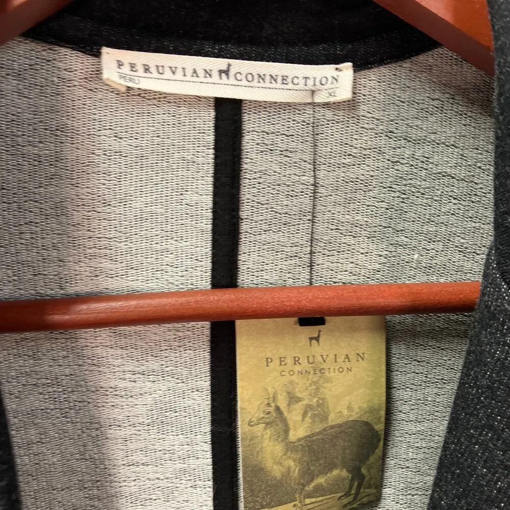 New Peruvian Connection Charcaol Chatham Knit Jacket Womens XL Soft Classic Open - Image 7