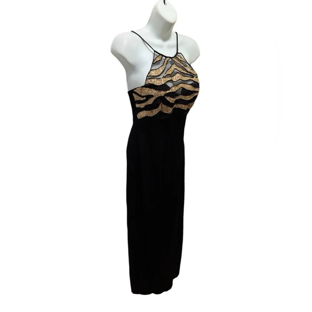 VTG Blondie & Evening Debbie Harry Vampire Trashy Sequined Halter Maxi Dress 5/6 Black - Image 3