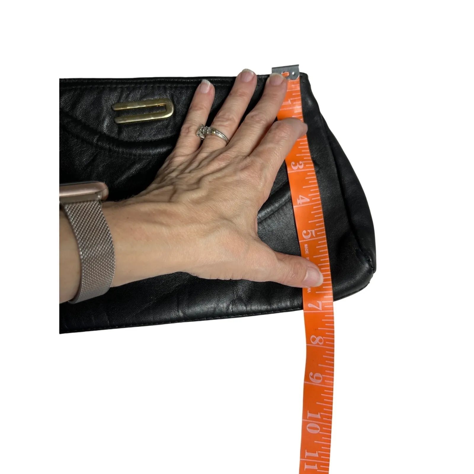 Vintage Black Leather Clutch Purse Minimalist Retro Y2K Evening Bag Handbag‎ - Image 4