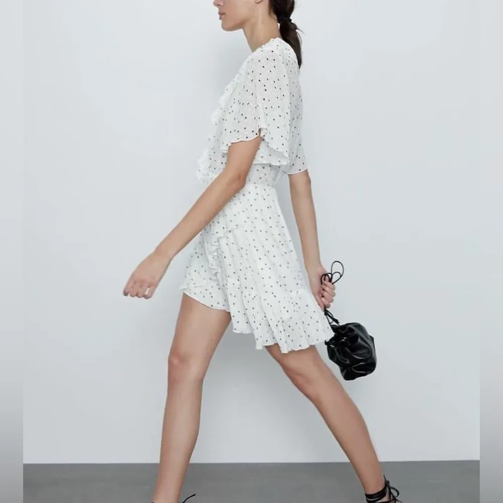 Zara Polka Dot Mini Dress Sz Small Swiss Dot Ruffle Flutter Sleeves - Image 3