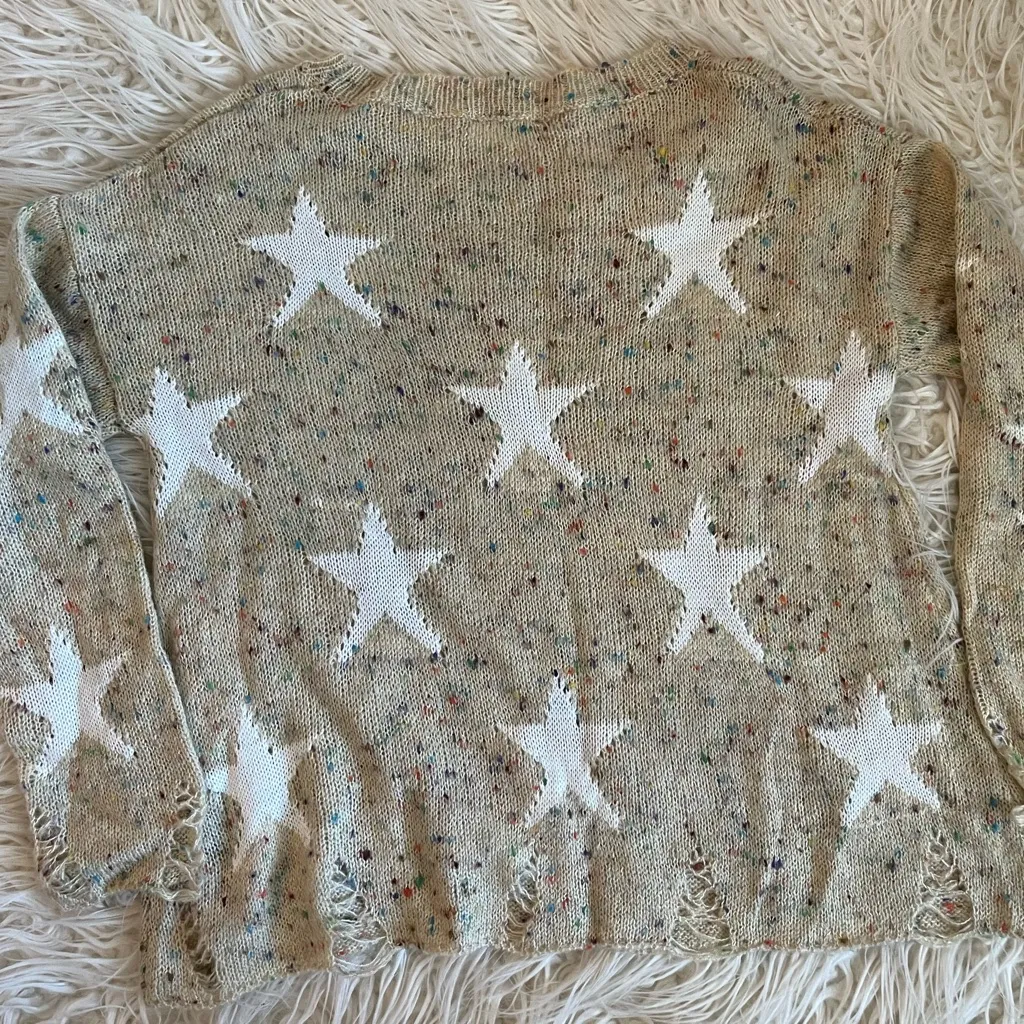 Storia Small Distressed Seeing Stars Sweater - Cream and White w/ specs of color - Image 2