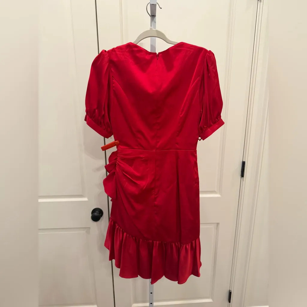 Mac Duggal 26928 NWT Red Short Puff Sleeve Faux Wrap Mini Dress - Image 8