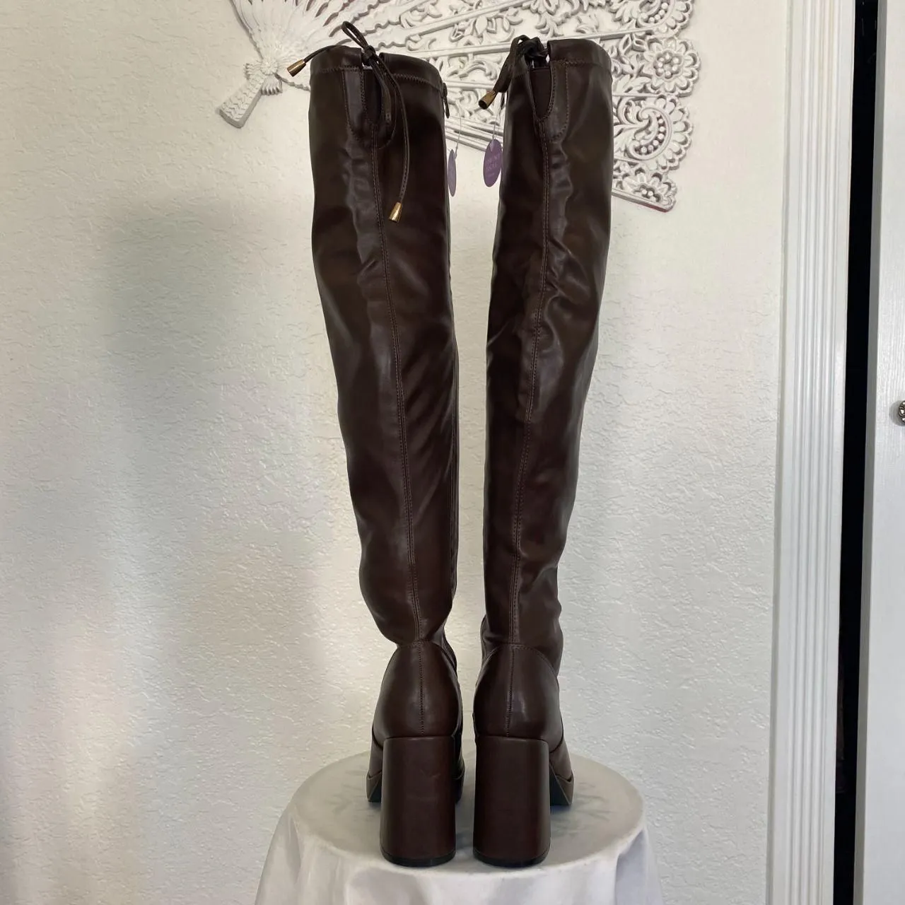 NEW Top Moda Dark Brown Dover Chunky Sexy Thigh High Platform Boots US 8 - Image 5
