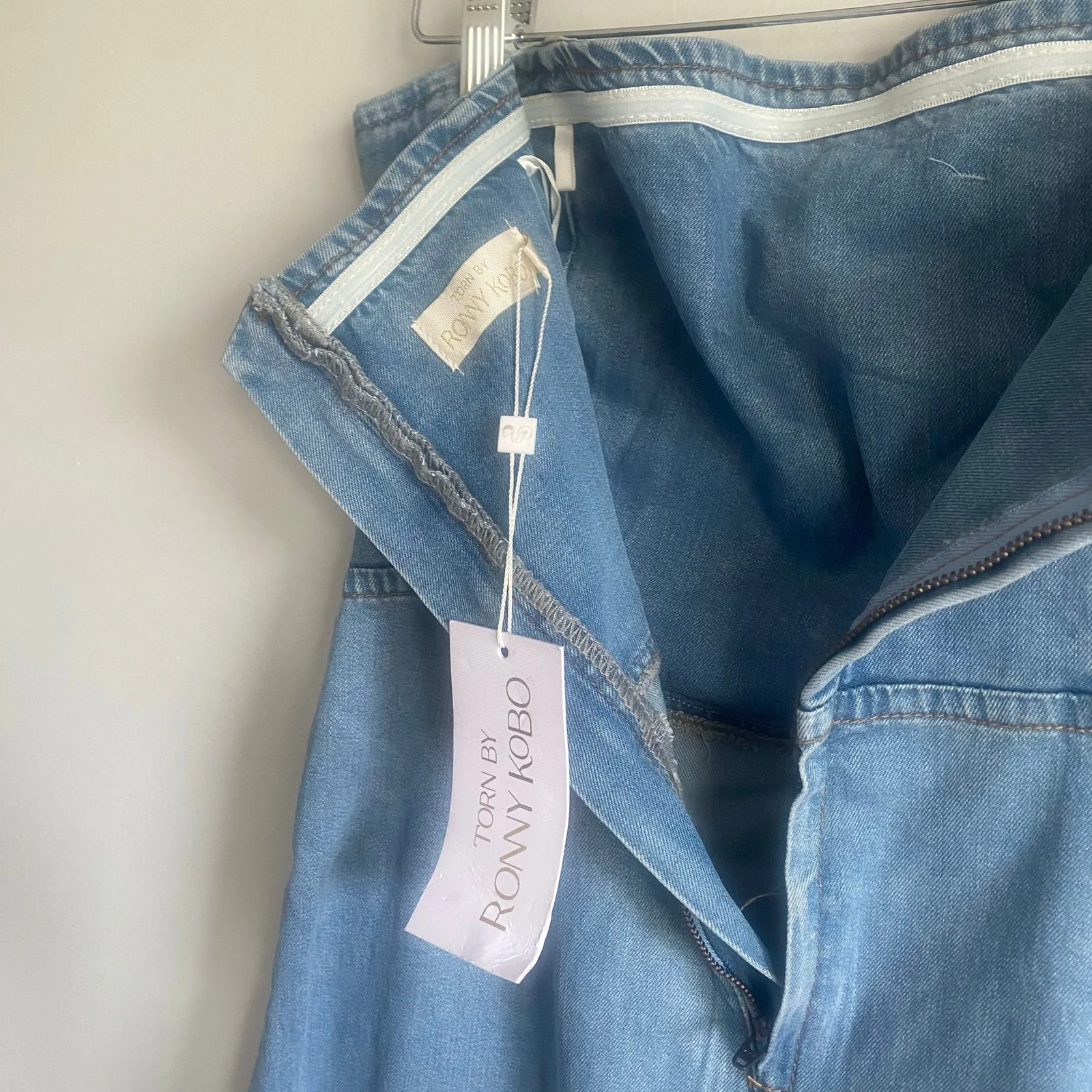 NWT Torn by Ronny Kobo Renee Strapless Denim Midi Dress Blue Size Medium - Image 6