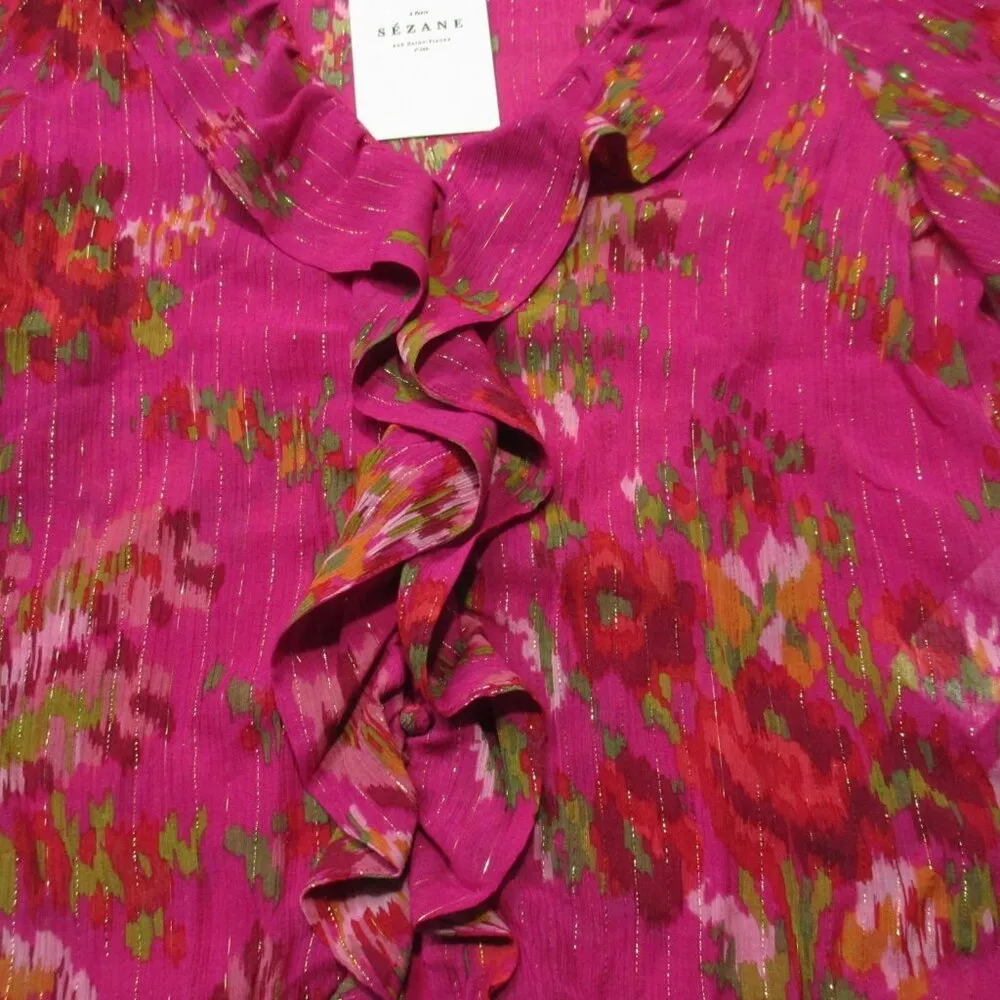 NWT Sezane Jasmine Blouse in Helena Fuchsia Pink Floral Sheer Chiffon Top 34 / 2 - Image 5