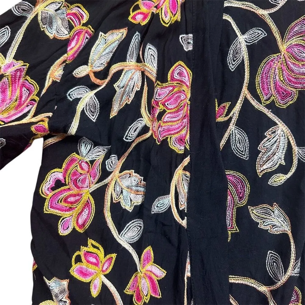 Braeve Women's M/L Black Floral Embroidered Open Front Kimono Cardigan Size M - Image 2