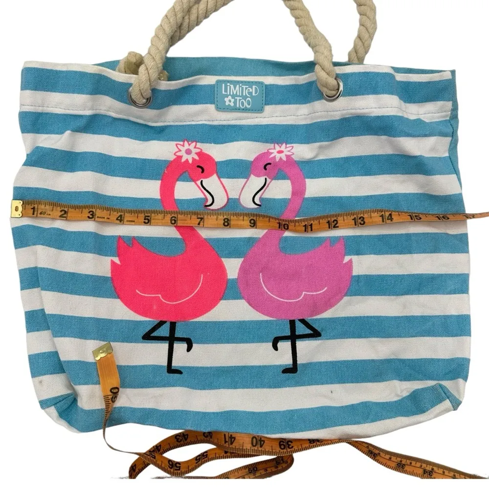 Vintage Y2K Flamingo Blue Striped Summer Beach Tote Bag - Image 11