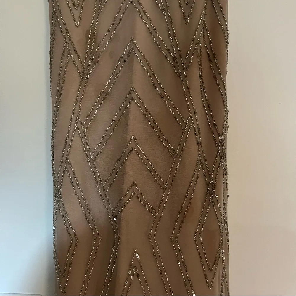 Adrianna Papell Champagne Beaded Sequin Wedding Guest Dress - Image 7