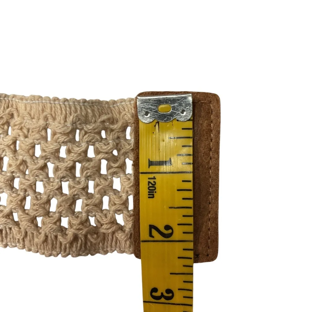 Boho‎ Woven Lacey Waist Belt with Bow Suede Accent Snap Back Stretch Cream Brown Tan - Image 10