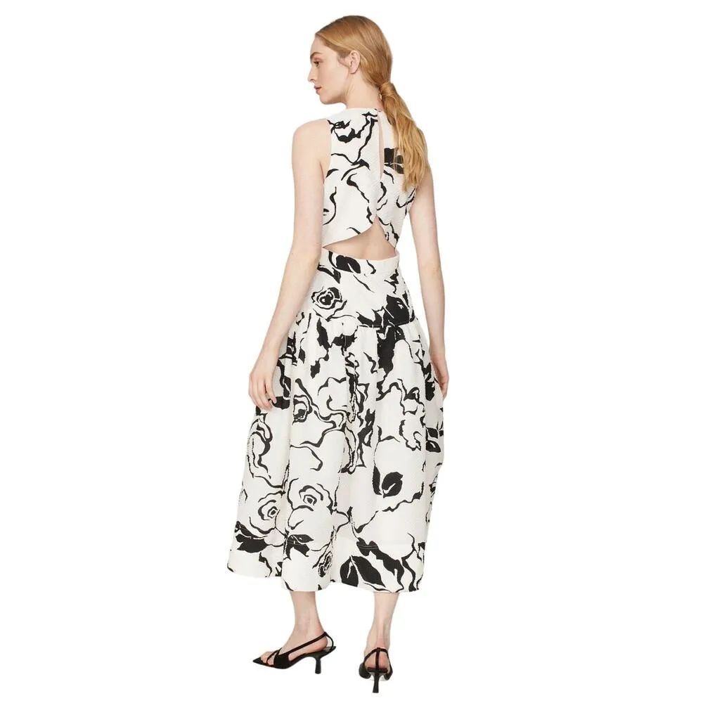 TANYA TAYLOR Black & White Floral Jackie Matelessé Open Back A-Line Dress Size 8 - Image 2