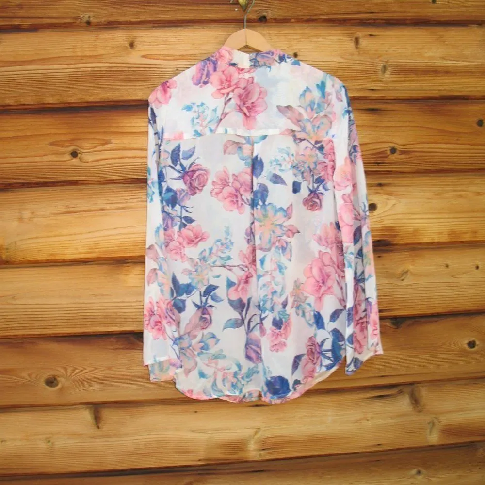 NWT White Floral Tie Neck Blouse - Image 6