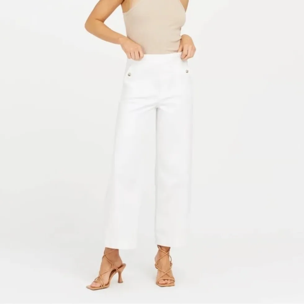 Spanx Cropped Twill Wide-Leg Pants – White  Size Medium - Image 3