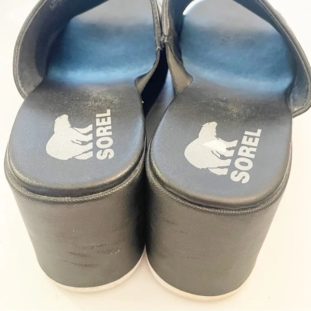 Sorel Cameron Wedge Women’s Size 10.5 Black White Mule Sandals Shoes - Image 5