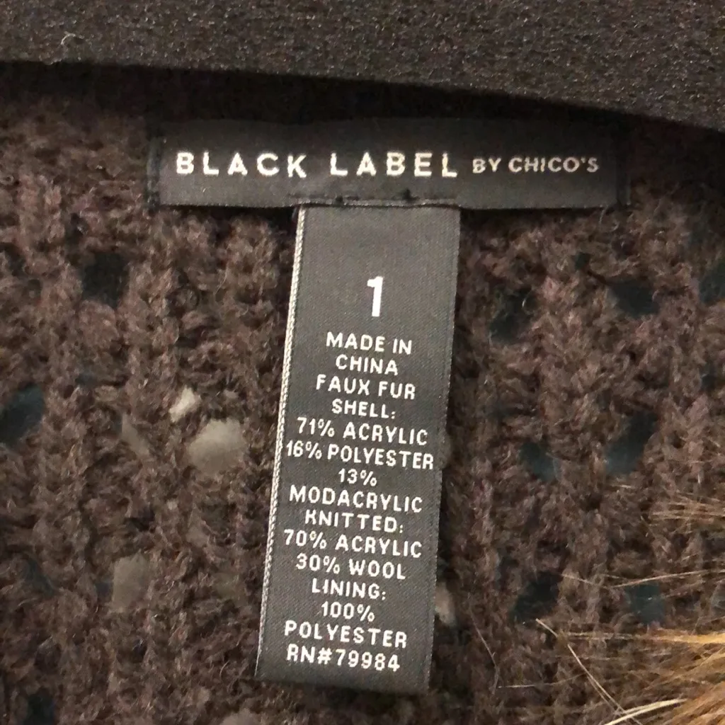 Black Label by Chico’s faux fur‎ vest knit back size M Medium (Chico’s 1) - Image 3