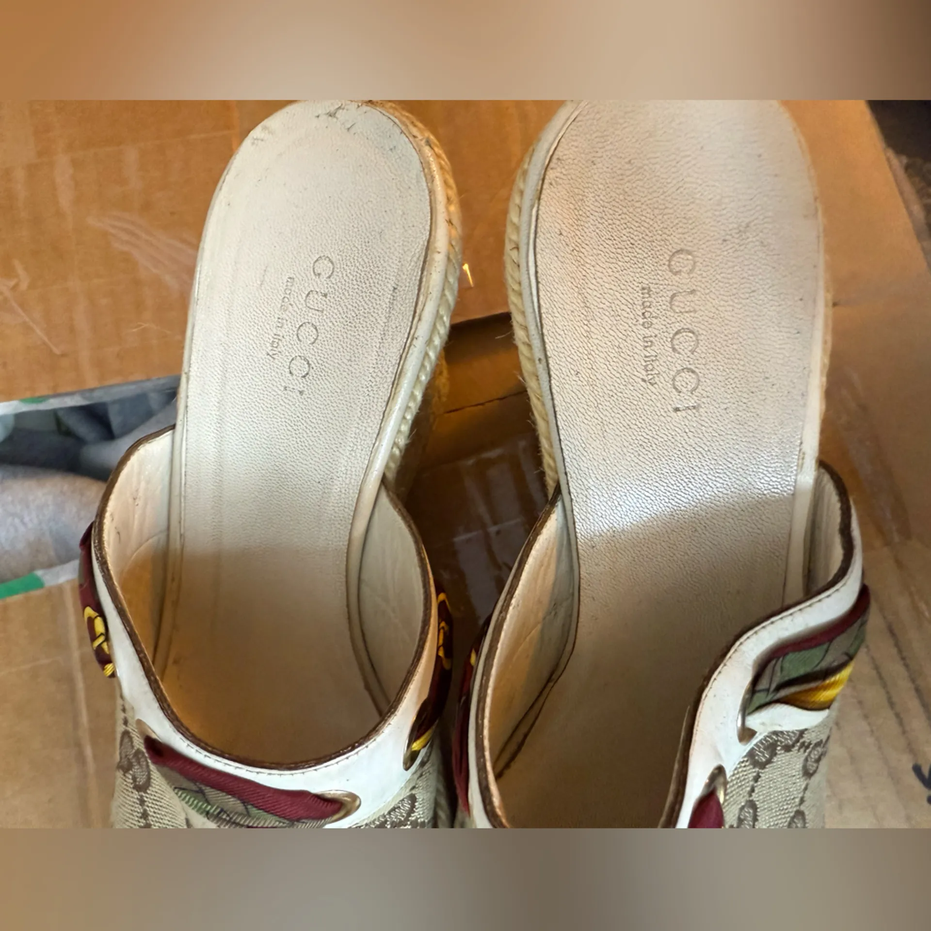 Gucci GG Canvas Espadrille Peeptoe Wedges - Image 9