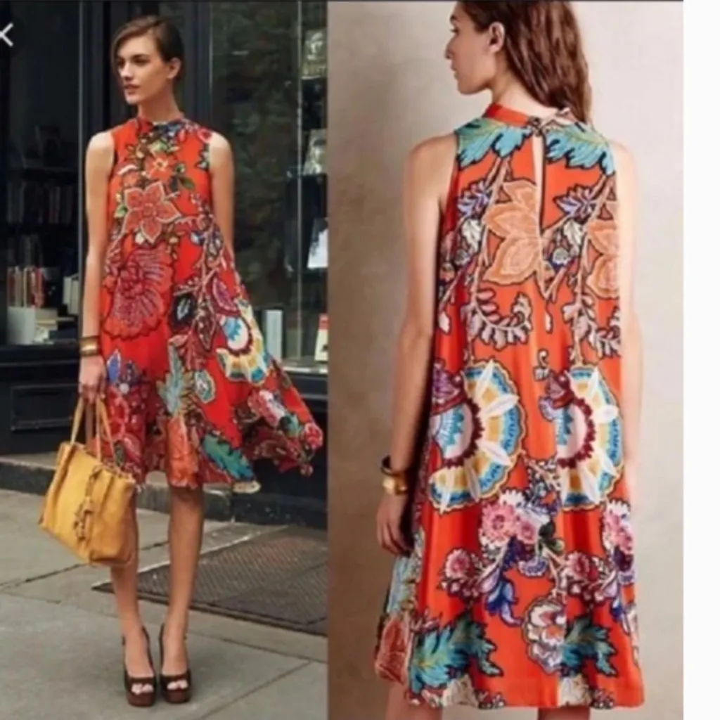 Maeve Anthropologie Larkhill Silk Midi Dress Women L Boho Flounce Artsy Sundress - Image 2