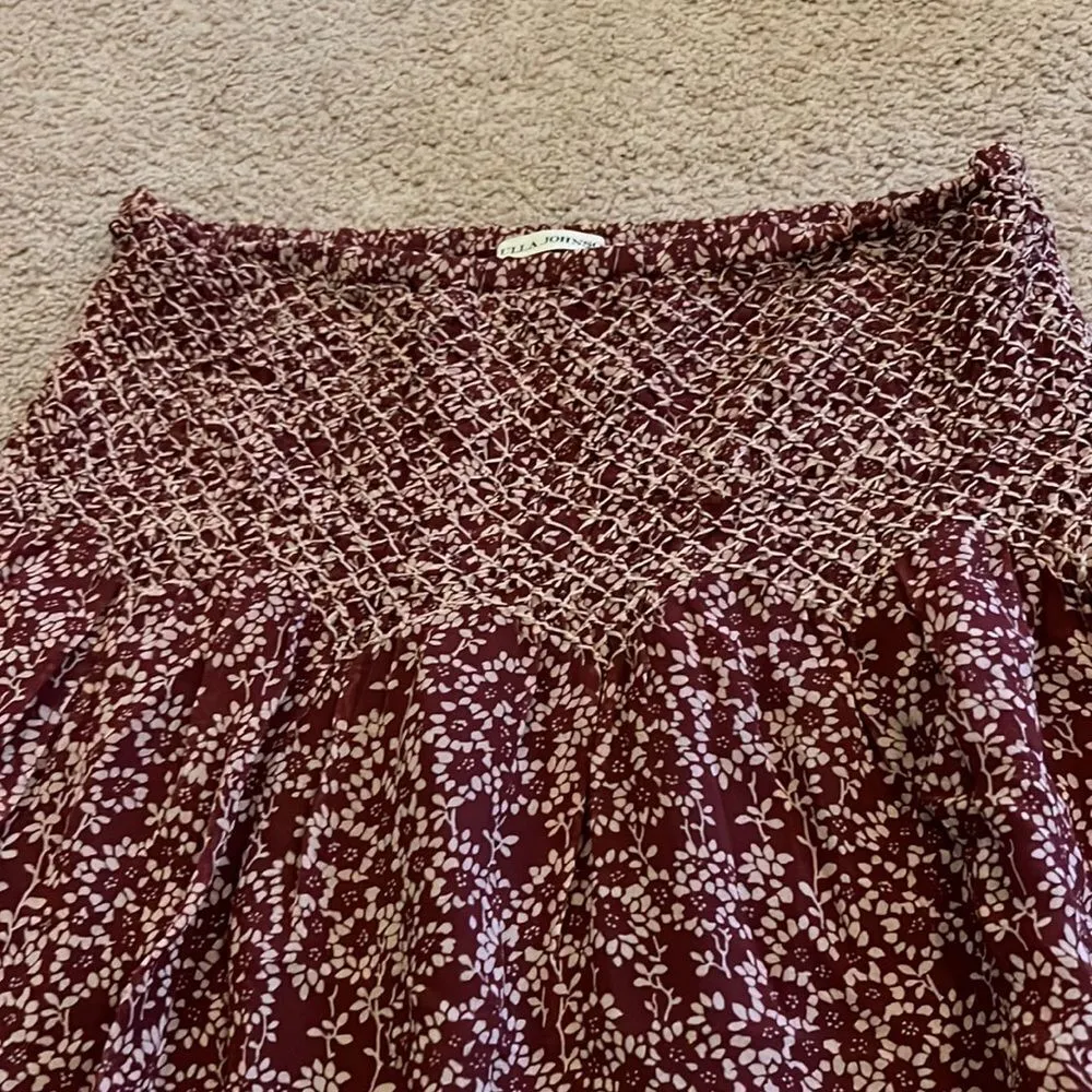 Ulla Johnson floral printed burgundy silk skirt 6 - Image 6