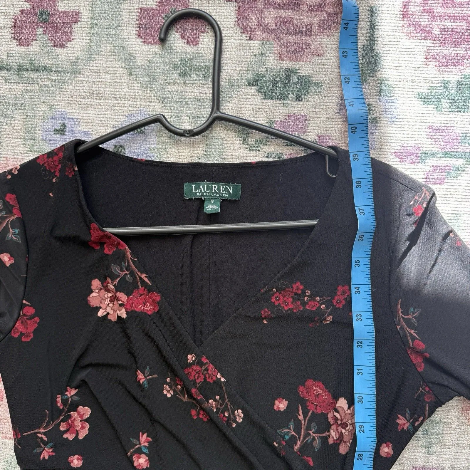 Lauren Ralph Lauren Womens Dark Floral Midi Dress Size 8 Ruched Romance Stretch - Image 6