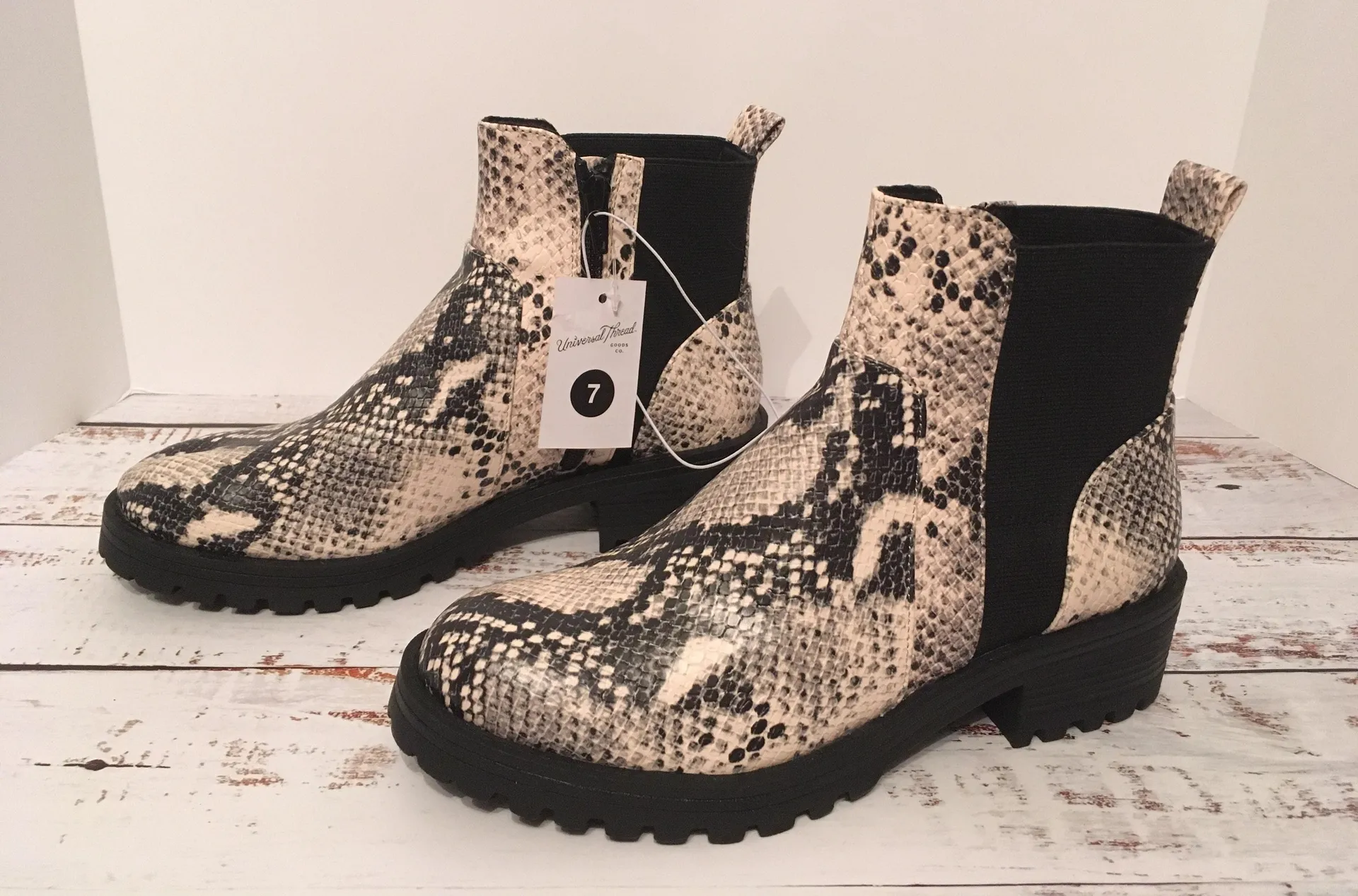 Snake Print Ankle Boots, Size 7 Gray - Image 3