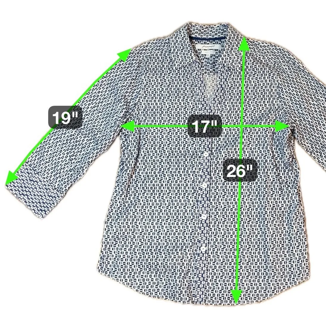 Foxcroft Wrinkle Free 3/4 Sleeve Button Blouse Sz 6 Blue White Business Casual - Image 4