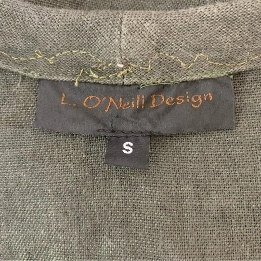 L ONeill Design Boho Linen Sleeveless Tunic Dress Green Earthy Cottagecore Small - Image 5