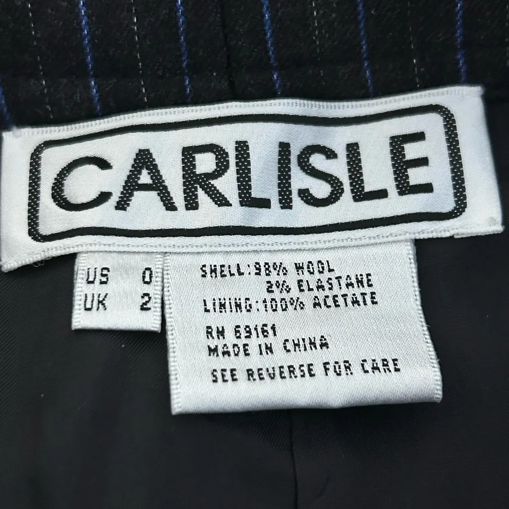 Carlisle Pinstripe Wool Trousers Black Blue Size 0 - Image 3