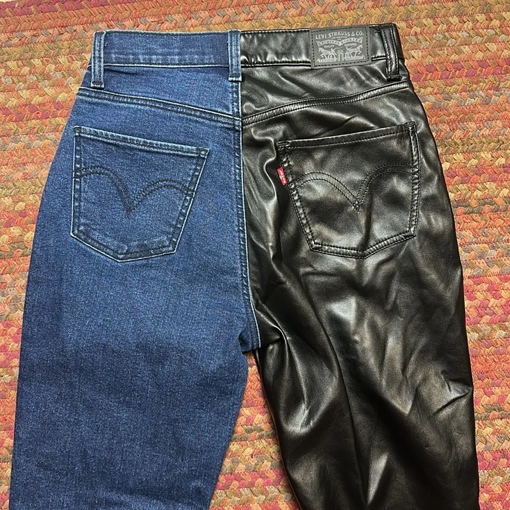 NEW LEVIS VEGAN LEATHER SPLIT DENIM JEANS TWO TONE ONE OF A KIND - Image 4