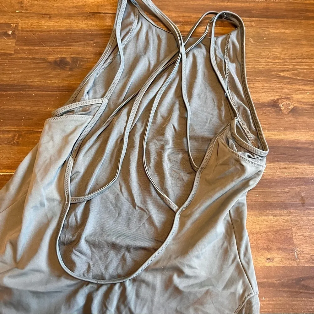 TopShop Olive Green One Piece Swimsuit High Neck Mesh Strapy Sexy Back Size 8 - Image 6