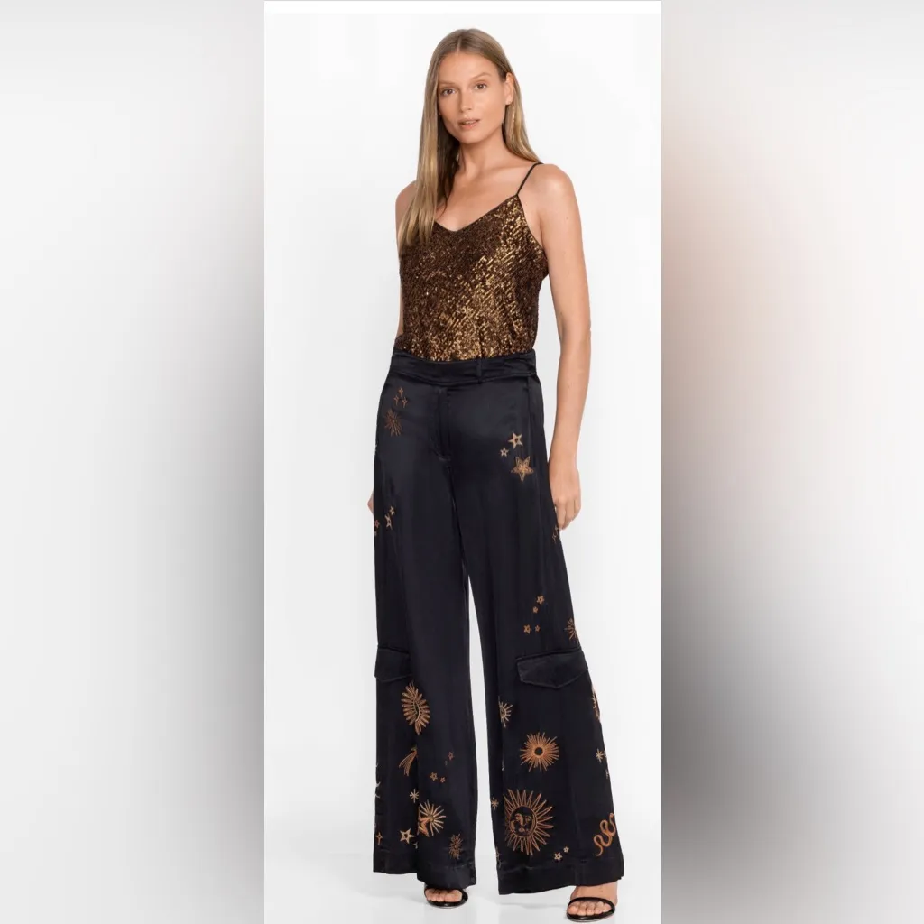 Johnny Was Estrella Black and Gold Wide-Leg Cargo Pants Sz Small - Image 6