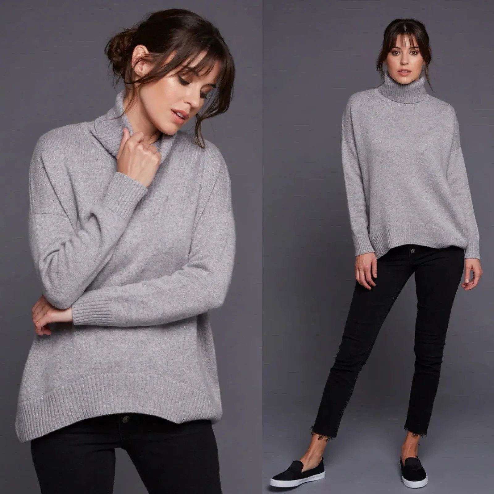 Pine Cashmere Kate Turtleneck sweater Grey Quiet luxury minimalist chic Sz Small Gray - Image 2