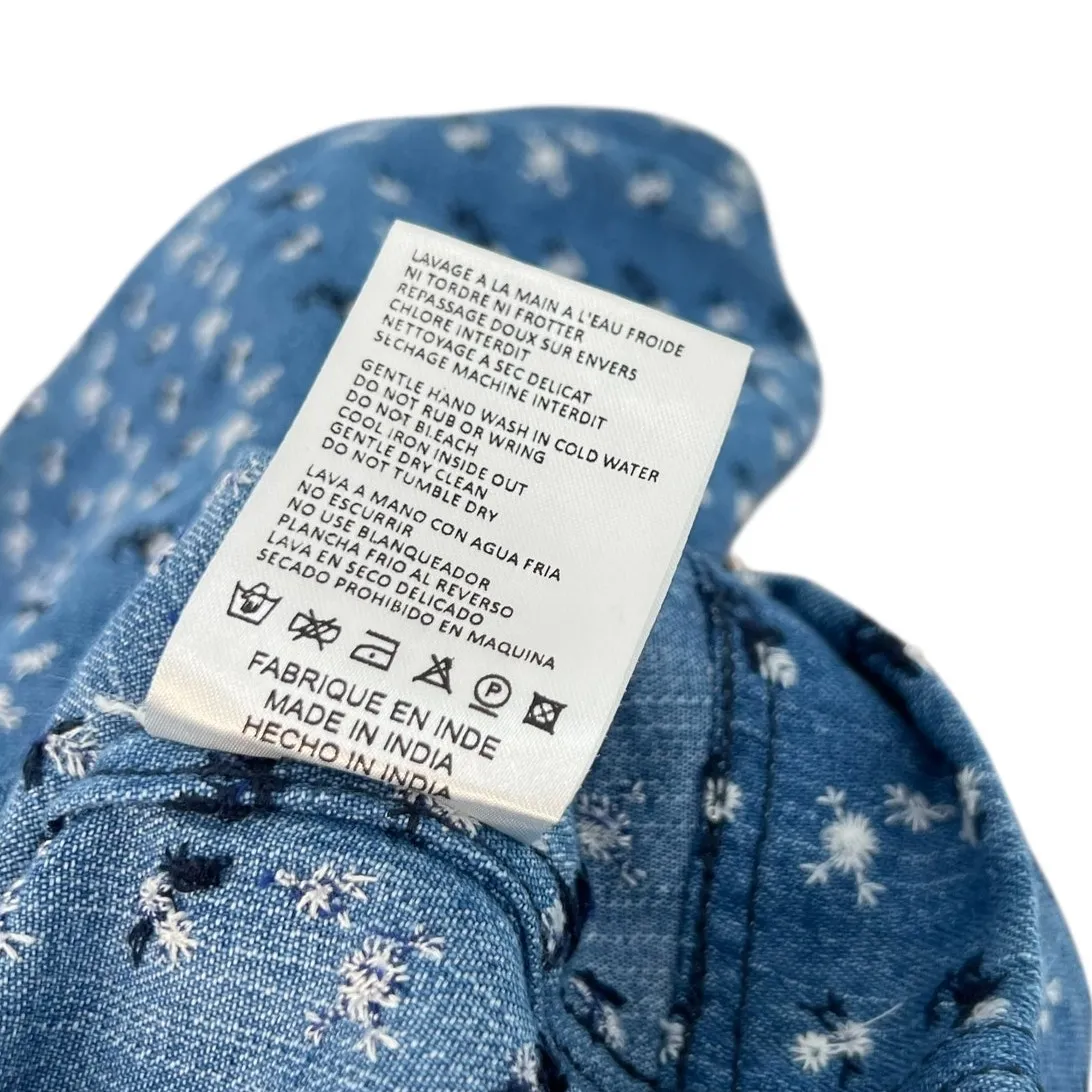 Manoush Mini Skirt Chambray Denim Embroidered Floral Zip Blue Size 42 US 8‎ - Image 8