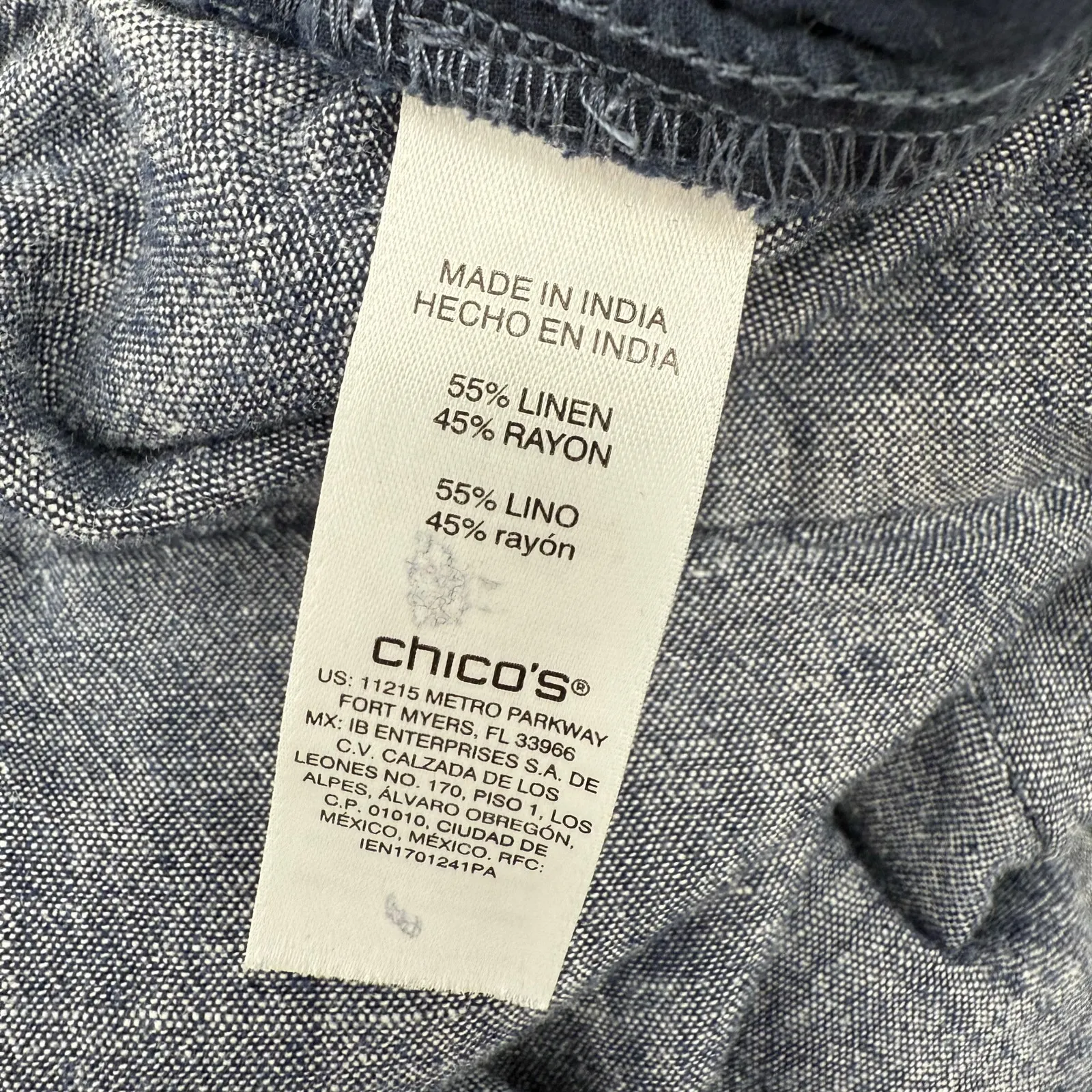 Chico's Pants Size Extra Large Linen Blend Wide Leg Blue Chambray Pull On Soft - Image 10