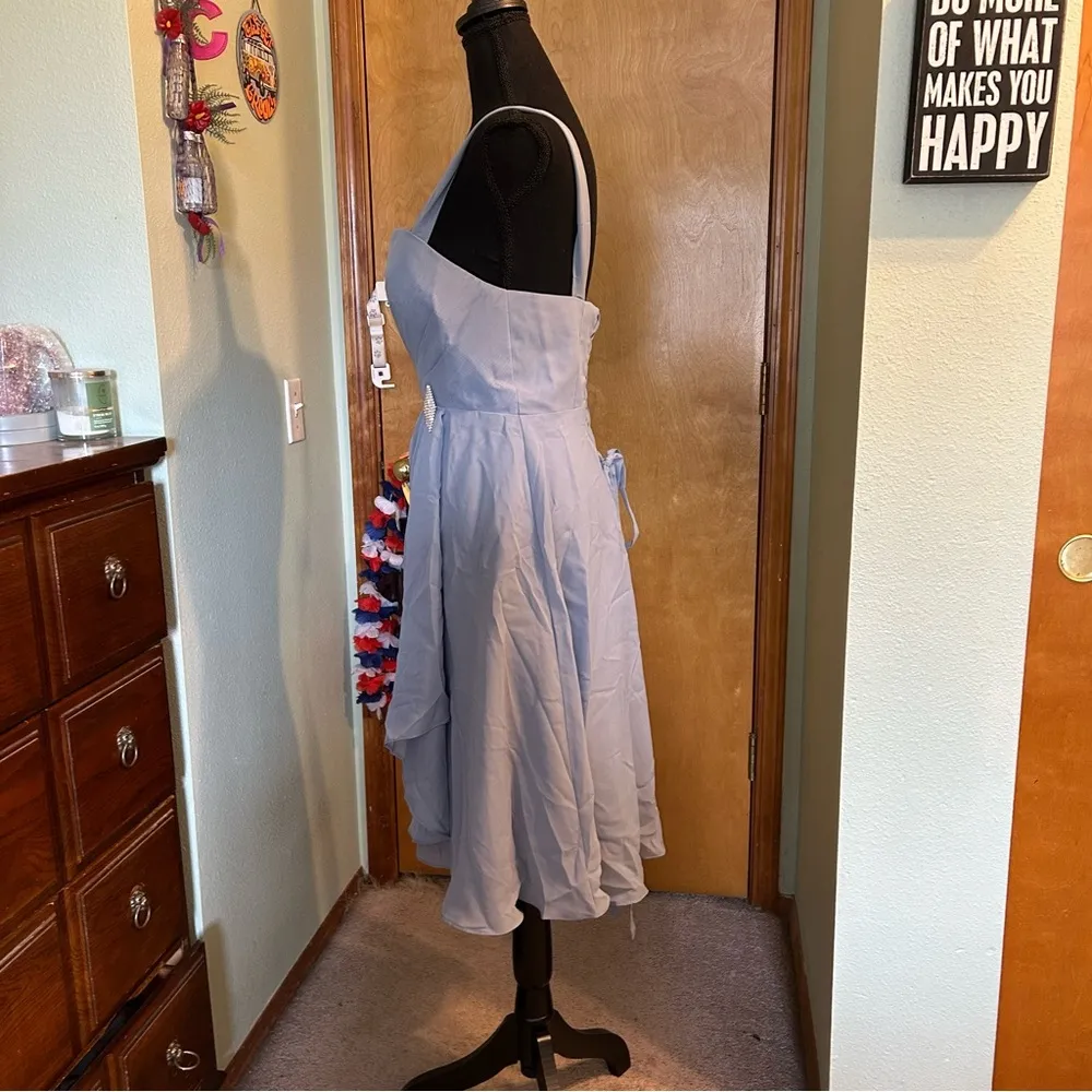 NWOT light blue sleeveless formal dress with sheer jacket rhinestone brooch 8 - Image 5