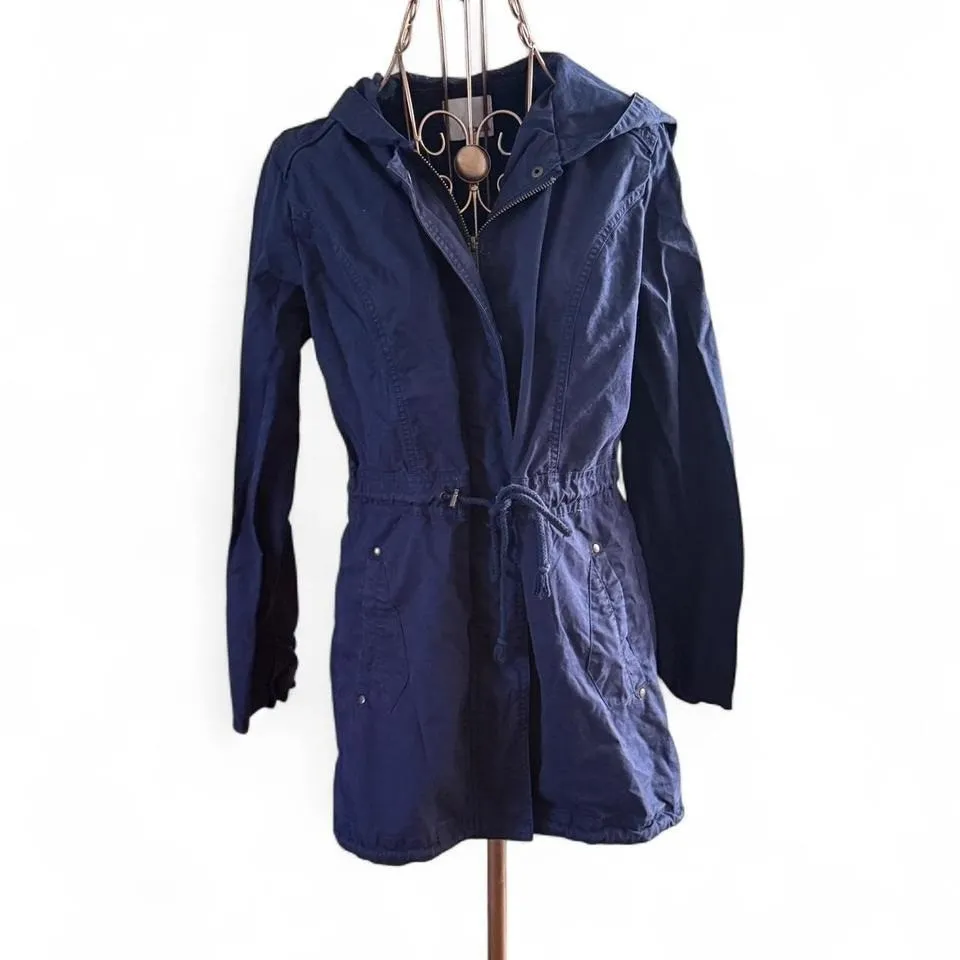 Bongo Women's Utility Jacket M Navy Blue Lightweight Hooded Parka Style Coat - Image 2