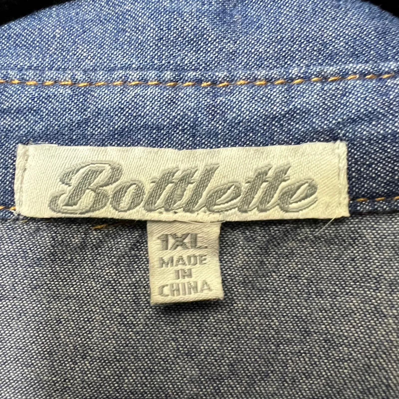 Bottlette Denim Shirt Roll Tab Long Sleeve‎ Button Up Western 1XL Blue Size 1X - Image 2