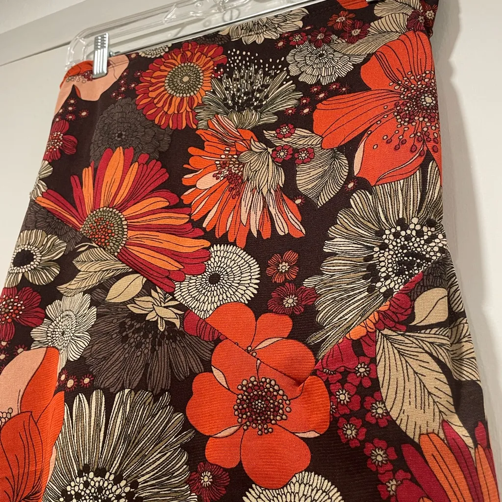 VTG 90s Y2K Fashion Bug Boho Rust Red & Brown Tan Floral Asymmetrical Skirt - M - Image 12