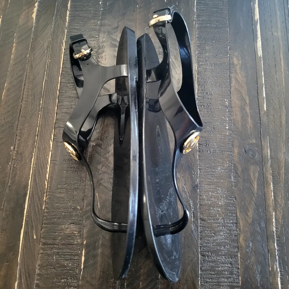 Michael Kors Black Jelly Thong Sandals With Gold MK Emblem Women's Size 8 - Image 5